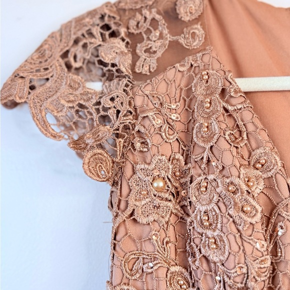 JVN Embroidered Lace Dress in Tan - Picture 5 of 11